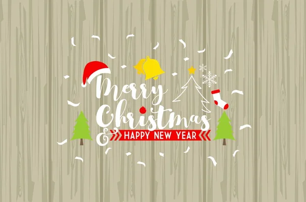 Feliz Tarjeta Felicitación Navidad Con Fondo Madera — Vector de stock