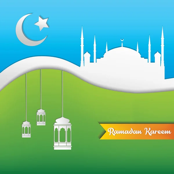 Ramadan Kareem Background Paper Craft Style — Stock Vector