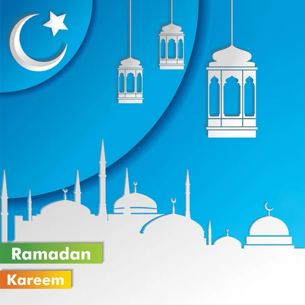 Ramadan Kareem Background Paper Craft Style — Stock Vector