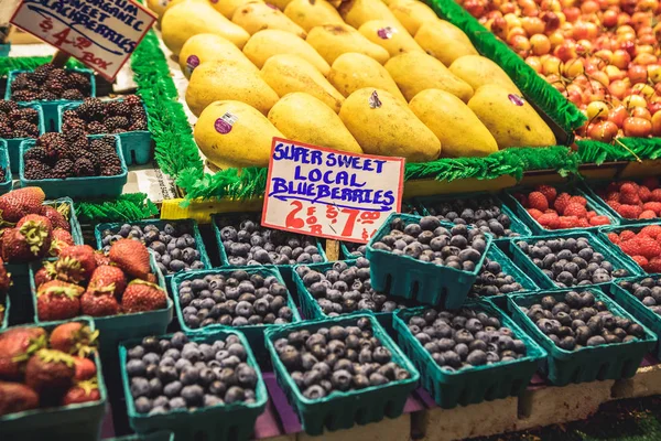Seattle Washington Eua Julho 2018 Frutas Frescas São Oferecidas Venda — Fotografia de Stock