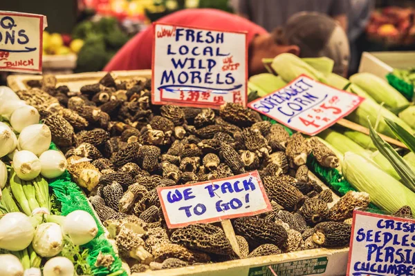 Seattle Washington Eua Julho 2018 Morels Selvagens Locais Frescos Que — Fotografia de Stock