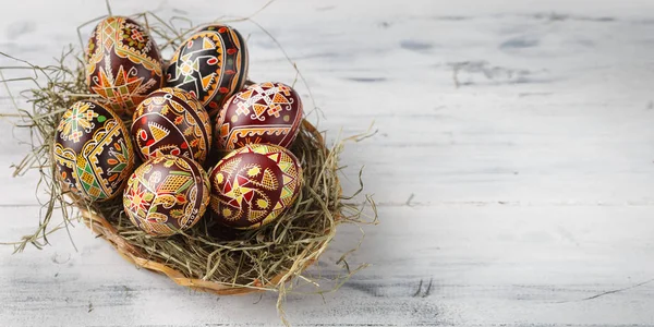 Easter eggs decorated with wax resist technique — Stock Photo, Image