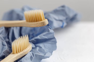 Bambu diş fırçası, sıfır atık kavramı yakın çekim