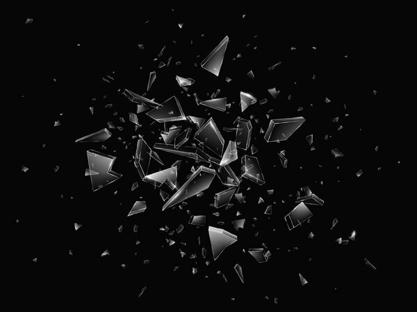 Shards of broken glass. Abstract explosion. Realistic vector background. EPS10