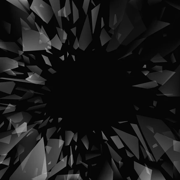 Scherven van gebroken glas. Abstracte zwarte explosie. Vectorillustratie — Stockvector