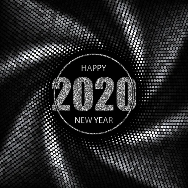 Bonne année 2020 carte de vœux. Effet tourbillon. Argent fond vectoriel — Image vectorielle