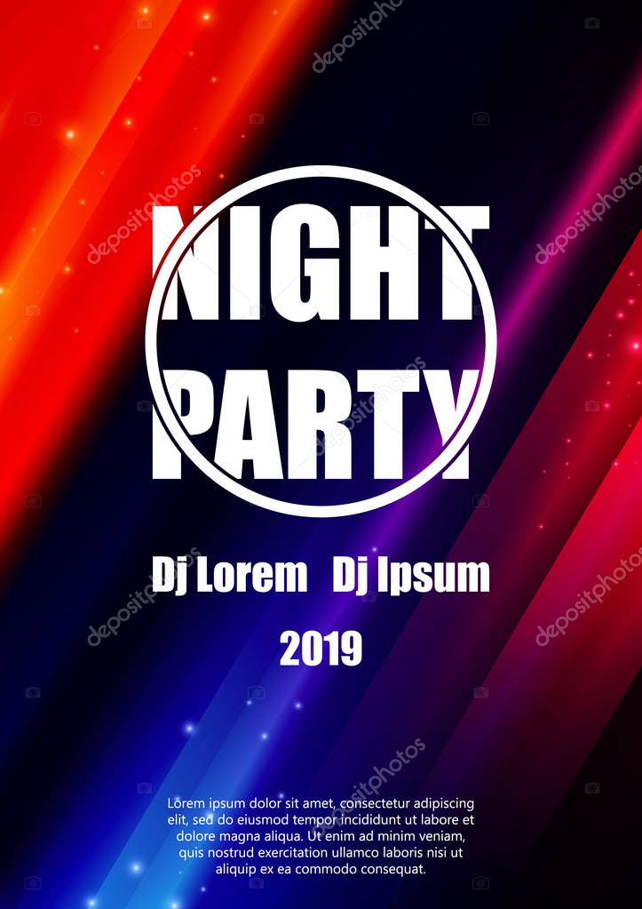 Night party flyer. Vector poster template design.