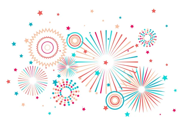 Ilustración vectorial fuegos artificiales. Fondo festivo . — Vector de stock