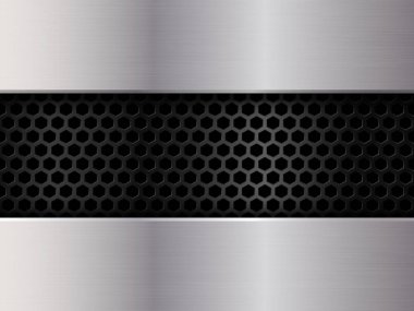 Gümüş ve siyah metal arka plan. Petek desen. Soyut vektör çizim