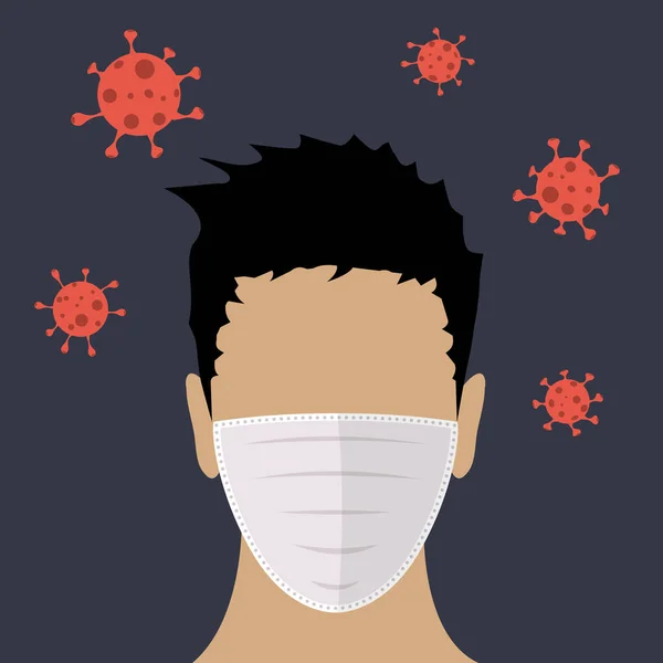 Visage Homme Avec Masque Grippal Coronavirus Concept Covid Fond Vectoriel — Image vectorielle