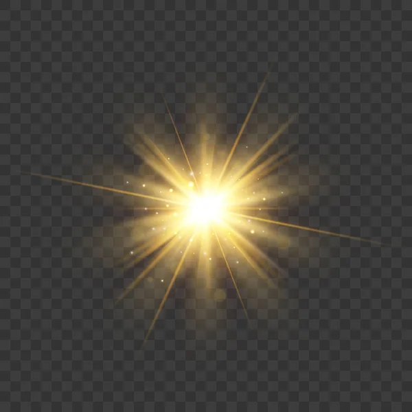 Bintang Berkilauan Emas Meledak Dengan Berkilau Efek Cahaya Sinar Vektor - Stok Vektor