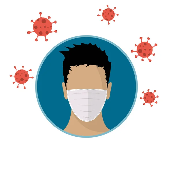 Man Face Flu Mask Coronavirus Covid Concept Vector Background Eps10 — Stock Vector