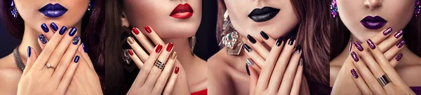 Modelo Moda Belleza Con Diferente Maquillaje Diseño Uñas Con Joyas — Foto de Stock