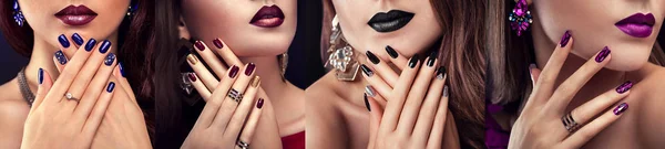 Modelo Moda Belleza Con Diferente Maquillaje Diseño Uñas Con Joyas — Foto de Stock