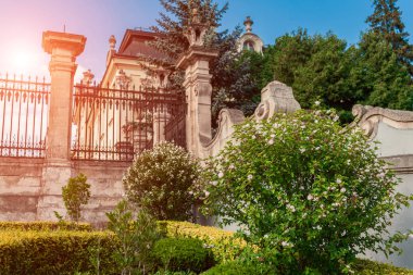 Aziz George'un Lviv, Ukrayna mavi gökyüzü karşı Katolik Katedrali bahçede. Dini Anıt. Simge ve mimari