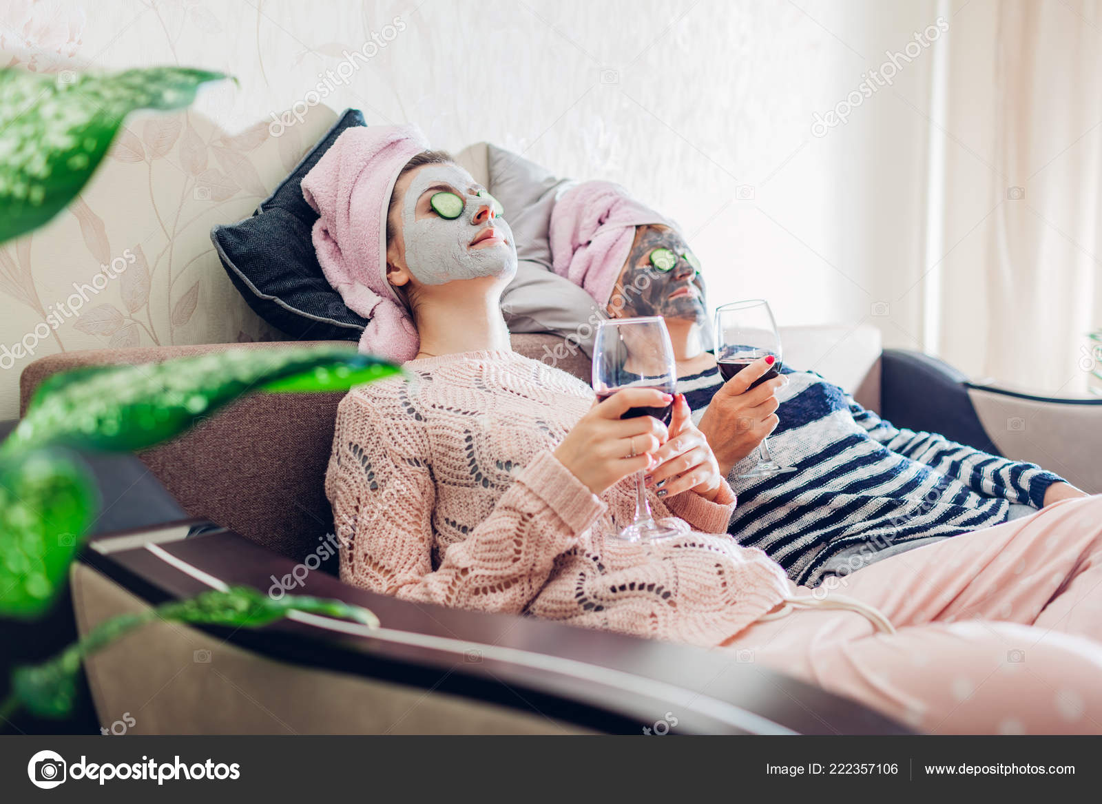 Mother Her Adult Daughter Applied Facial Masks Cucumbers Eyes Women Stock Photo C Maryviolet