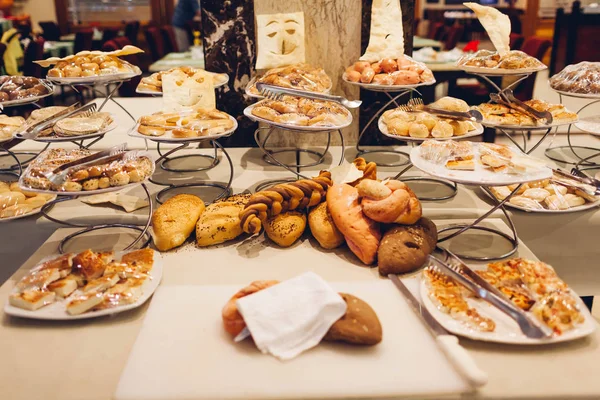 Ekmek Otel Yemek Odası Içinde Çeşididir Gıda Ürün Yelpazesine Herşey — Stok fotoğraf