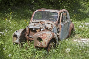 Ormanın içinde park edilmiş ve daha sonra unutulmuş eski