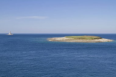 Deniz feneri Porer Istrian yarımadanın yalnız Güney ucu kapalı küçük bir kayalık ada