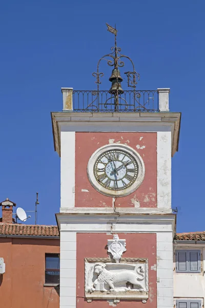 Detail Red Clock Tower Town Square Rovinj — Stock Photo, Image