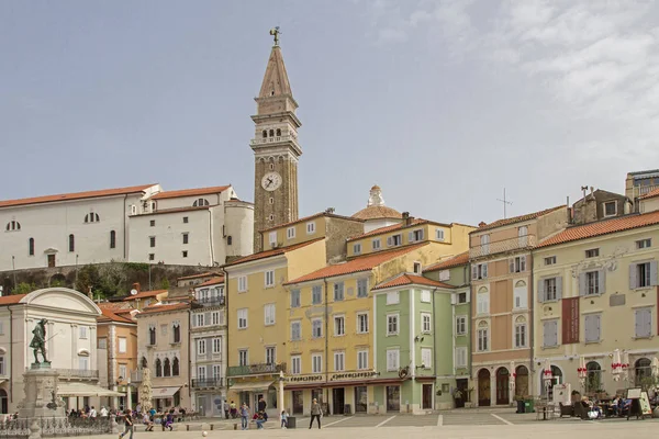 Hij Meest Centrale Levendige Plein Piran Tartinijev Trg — Stockfoto