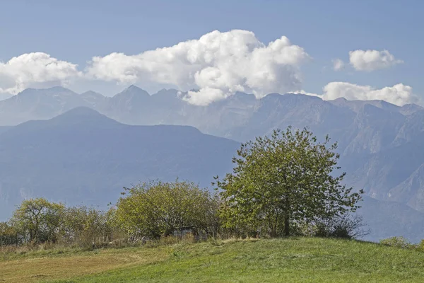 Krajina Predaia Plošině Údolí Val Non Pozadí Pohoří Brenta — Stock fotografie