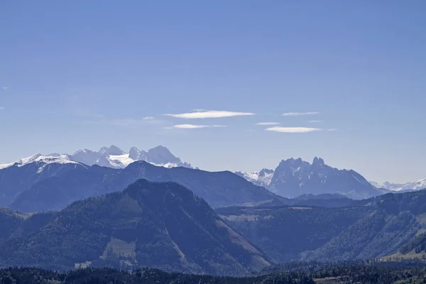 Widok Szczytu Zwoelferhorn Masywu Dachstein Lodowca Hallstaetter — Zdjęcie stockowe