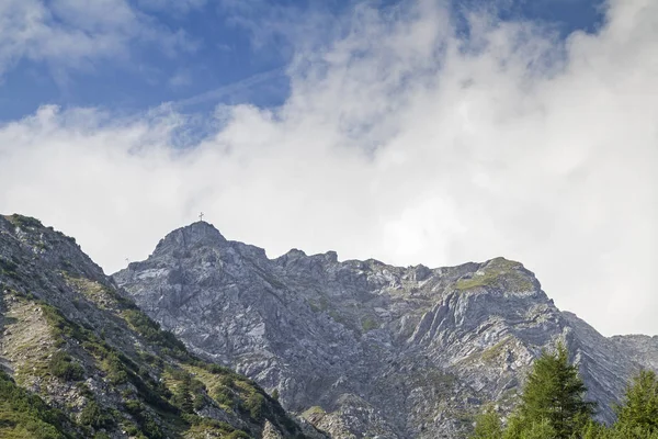 Grubigstein Nos Alpes Lechtal Escalado Pela Maioria Dos Montanhistas Lermoos — Fotografia de Stock