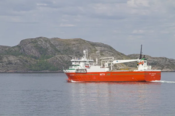 Transport ship in Fjord Nordsalten — Stock Photo, Image