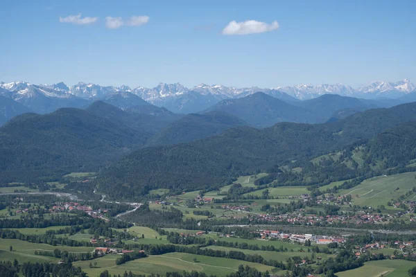 Zicht Zuidelijke Isarwinkel Achtergrond Karwendel Wetterstein Gebergte — Stockfoto