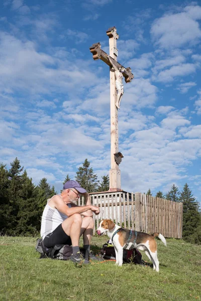 Breve Riposo Sulla Cima Del Gindelalmschneid Tra Tegernsee Schliersee — Foto Stock