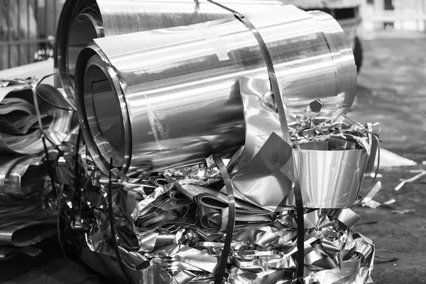 aluminum foil scrap pending to melt in a foundry