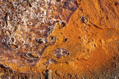 paslı turuncu arka plan bir levha donmuş su altında bazı taşlar şeffaf buz sayfasından protude