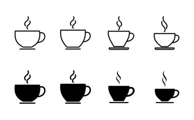 Kahve fincanı ikonu seti. Bir kahve ikonu vektörünü kap.