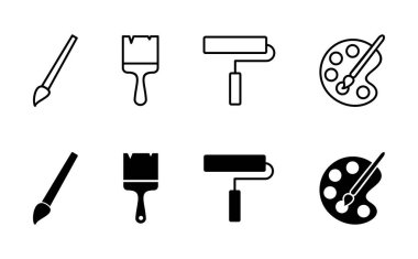 Boya simgesi seti. boya fırçası ikon vektörü. boyama silindiri vektörü