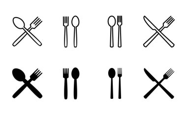 kaşık ve çatal ikonu seti. kaşık, çatal ve bıçak ikonu vektörü. restoran simgesi