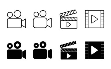 Video simgesi seti. Video kamera ikon vektörü. Film tabelası. Sinema