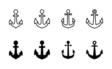 Çapa simgesi ayarlandı. Çapa sembolü logosu. Çapa deniz simgesi.