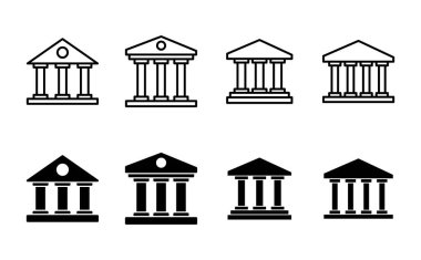 Banka simgesi seti. Banka vektör simgesi, müze, üniversite