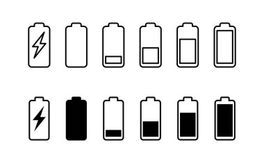 Batarya simgesi ayarlandı. Şarj seviyesi. pil yükleme simgesi