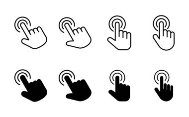 El imleç simgesi seti. Simge vektörüne tıklayın. El şıklaması. işaretleyici