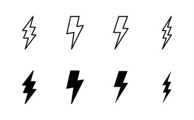 Şimşek simgesi ayarlandı. Elektrik ikon vektörü. Güç simgesi. enerji işareti