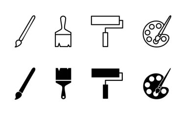 Boya simgesi seti. boya fırçası ikon vektörü. boyama silindiri vektörü