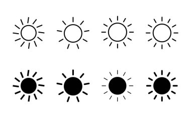 Güneş ikonu ayarlandı. Parlaklık Simgesi vektörü