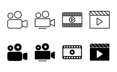 Video simgesi seti. Video kamera ikon vektörü. Film tabelası. Sinema