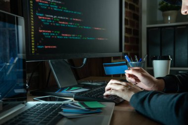 hacker hırsızlık para çalıntı kredi kartları. Kurbanın banka hesabından para transfer, portre