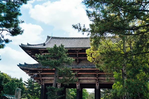 Hagyományos Japán Templom Bejáratánál Hatalmas Kapu Fából Készült Régi Történelem — Stock Fotó