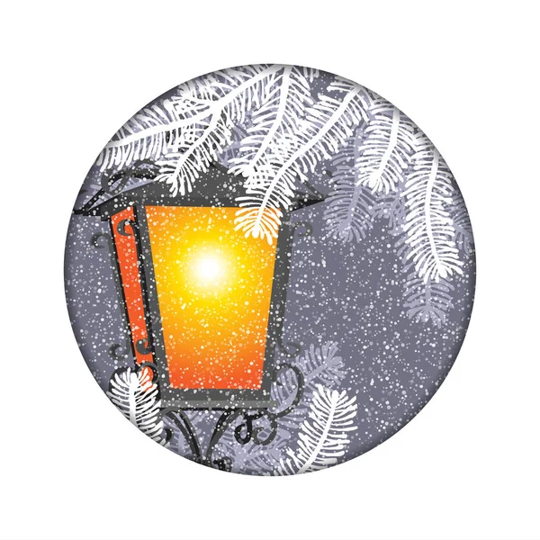 圣诞灯笼与雪在晚上背景 — 图库矢量图片