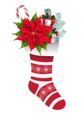 Noel hediye ve çiçek ile dekoratif çorap