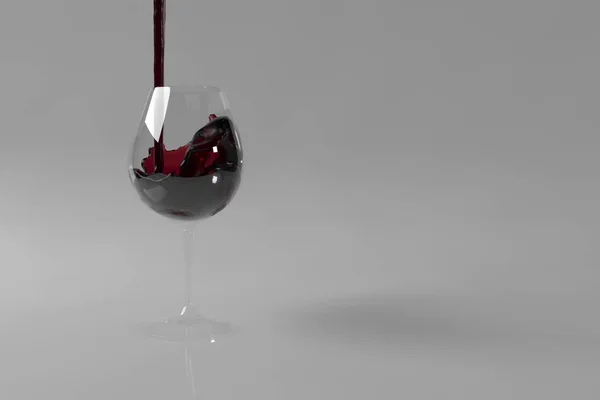Fluxo de vinho que está sendo derramado em um vidro closeup, ilustração 3d — Fotografia de Stock